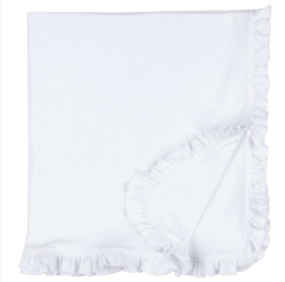 Embroidered Ruffle Receiving Blanket