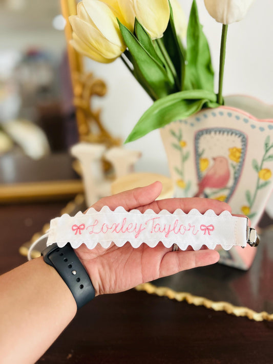 Embroidered Bow Pacifier Clip